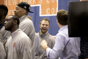 Trevor Cooney, shown here at Wednesday's pep rally, was a member of the SU men's basketball team as it transitioned to the ACC.