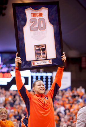 Syracuse shooting guard Brandon Triche is honored before the game as part of Senior Night.