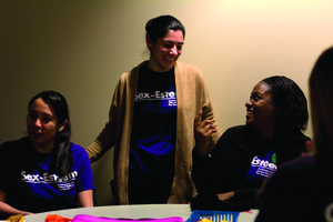 (From left) Amie Gonzalez, Emily Lobraico and Nyasia Stephens, members of Sex Esteem, a peer sexuality program, attended the #NotAskingForIt video launch event in support of healthy relationships and the Got Consent? Be SU.R.E. campaign.   