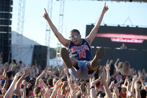 Surf the crowd like this student on Sunday at Juice Jam 2015.