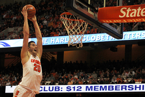 Freshman Tyler Lydon soars for a breakaway dunk on Friday night. He helped spell a struggling Dajuan Coleman in the Orange's win over Lehigh.