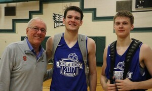 Buddy Boeheim (right) will be heading to Syracuse next year to play for his father, Jim (left). Jimmy, Jr. (center) is a freshman at Cornell this year.