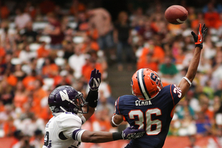 Wide receiver Christopher Clark just misses making a reception.