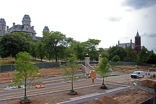 Work on the University Place promenade continues as construction workers prepare to pour the rest of the concrete foundation. Photo taken July 28, 2016