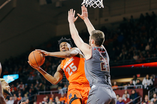 Battle finishing at the rim. 